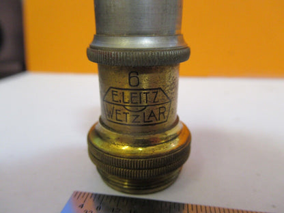 ANTIQUE ERNST LEITZ OBJECTIVE "6" OPTICS MICROSCOPE PART AS PICTURED &8M-A-84B