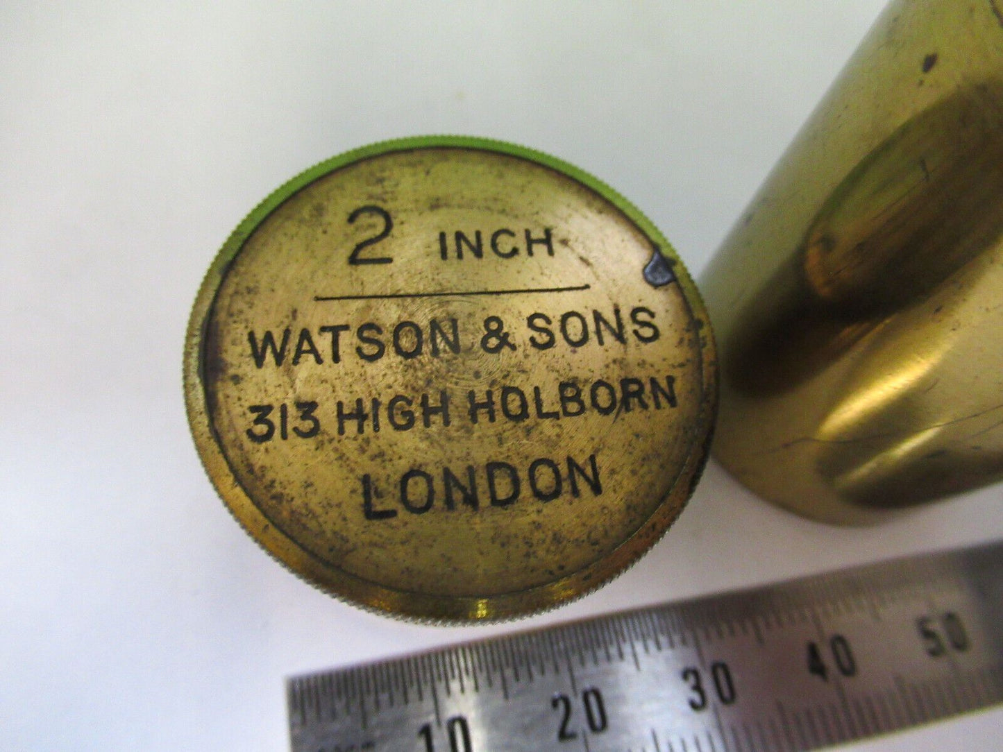 ANTIQUE EMPTY BRASS CAN for WATSON OBJECTIVE MICROSCOPE PART AS PICTURED Z7-A-41