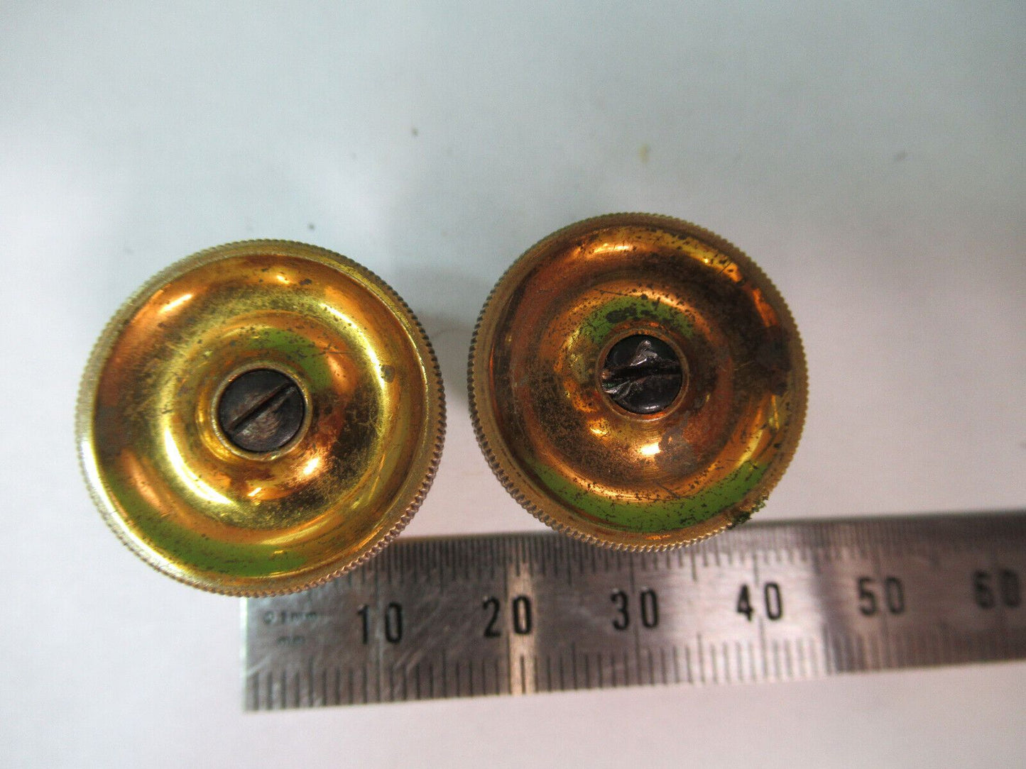 AO SPENCER PAIR BRASS KNOBS ANTIQUE MICROSCOPE PART AS PICTURED &R2-A-13