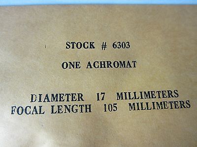 OPTICAL ACHROMAT LENS 17 mm DIAMETER FL 105 mm LASER OPTICS BIN#34