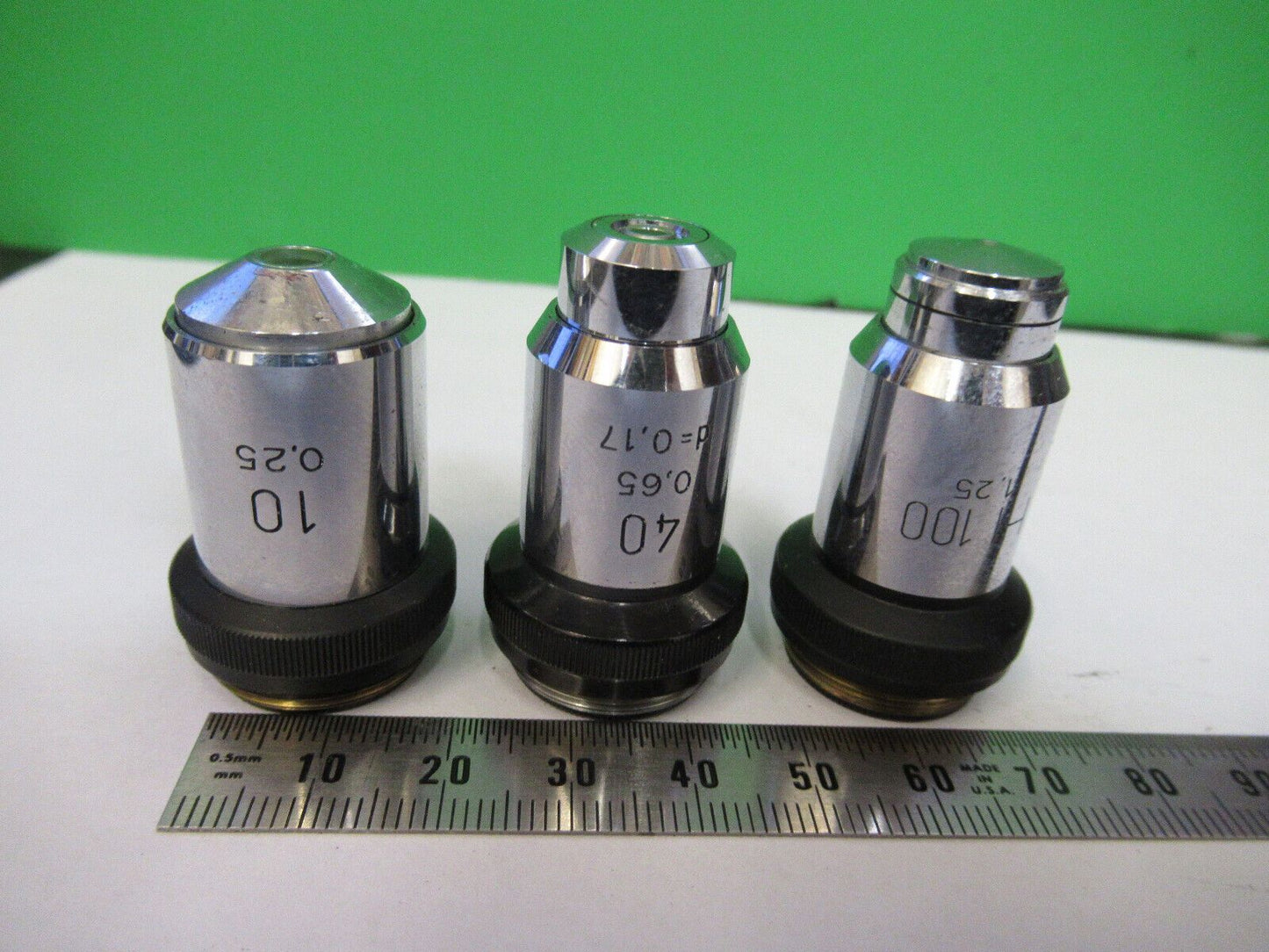 LOT 3 EA WILD M20 OBJECTIVE 10X 40X 100X MICROSCOPE PART AS PICTURED #R1-B-33