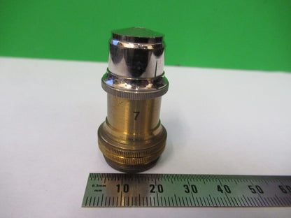 ANTIQUE BRASS UNKNOWN OBJECTIVE LENS "7" MICROSCOPE PART AS PICTURED Z4-B-56