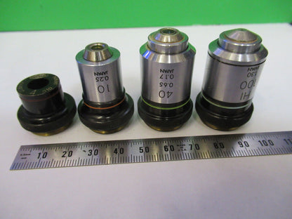 LOT 4 EA MICROSCOPE OBJECTIVE LENSES OLYMPUS 4X 10X 40X 100X OPTICS #P8-B-07