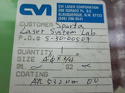 OPTICAL CVI 4" DIAMETER THICK WINDOW LASER OPTICS BIN#40-76