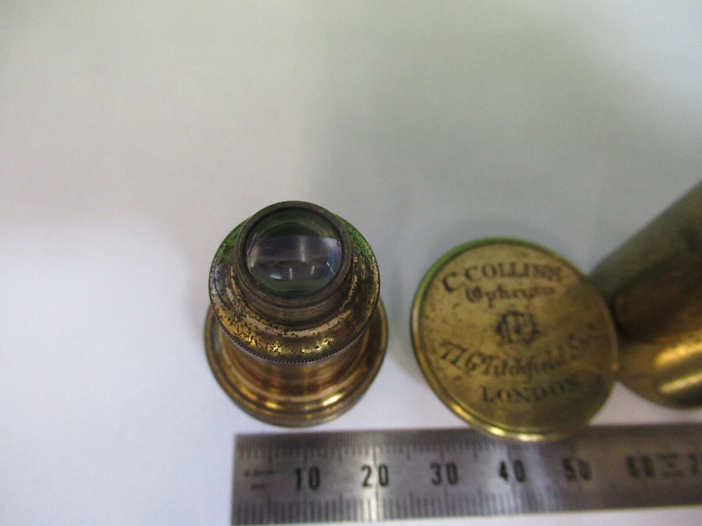 ANTIQUE BRASS RARE COLLINS LONDON OBJECTIVE MICROSCOPE PART AS PICTURED #R1-B-07