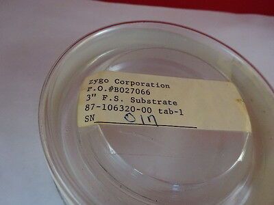 OPTICAL FUSED SILICA FLAT ZYGO 1/10 WAVE 3" DIAMETER LASER OPTICS AS IS #80-10