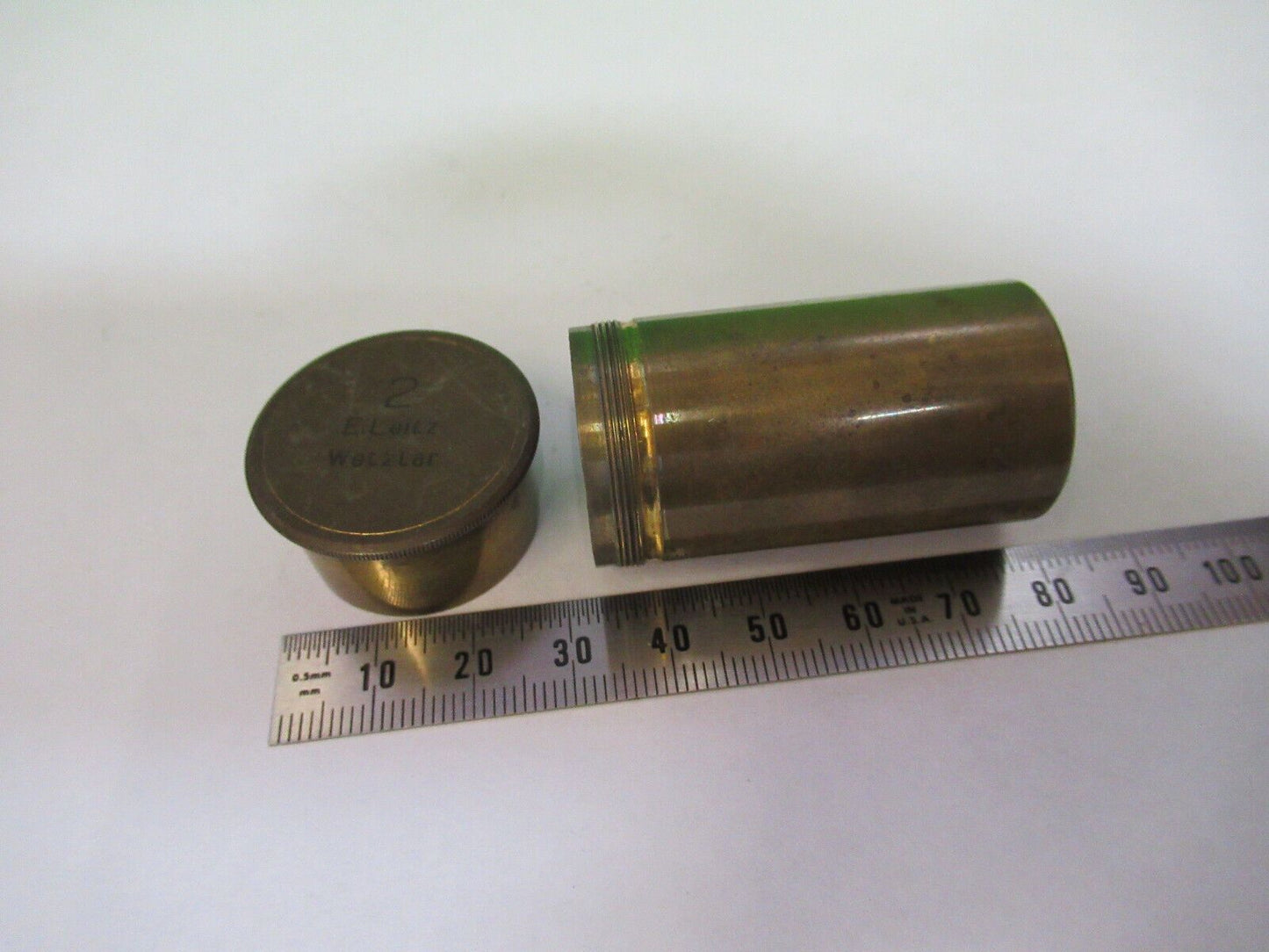 ANTIQUE BRASS LEITZ "2" CANISTER OBJECTIVE MICROSCOPE PART AS PICTURED P2-B-104