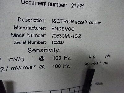 MEGGITT ENDEVCO TRIAXIAL ACCELEROMETER 7253CMI-10 SENSOR 10 mV/g VIBE AS IS 4-DT