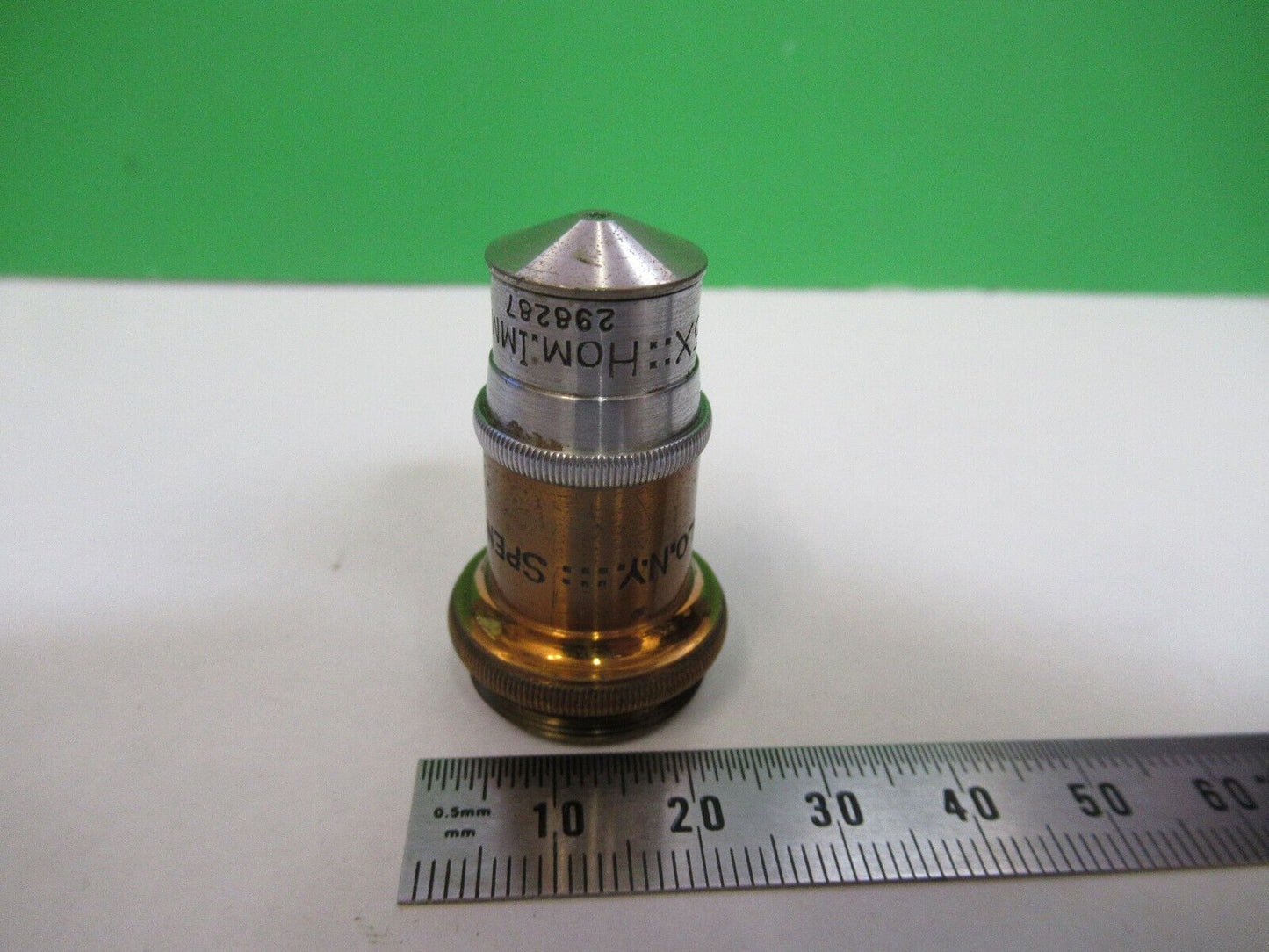 SPENCER OBJECTIVE 95X ANTIQUE BRASS MICROSCOPE PART AS PICTURED &R7-B-14x