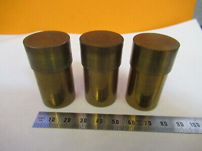 LOT ANTIQUE 3 EMPTY OBJECTIVE CANS LEITZ MICROSCOPE PART AS PICTURED 4B-FT-27