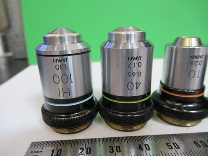 LOT 4EA OLYMPUS JAPAN OBJECTIVES 4X 10X 40X 100X MICROSCOPE PART AS PIC &72-C-08