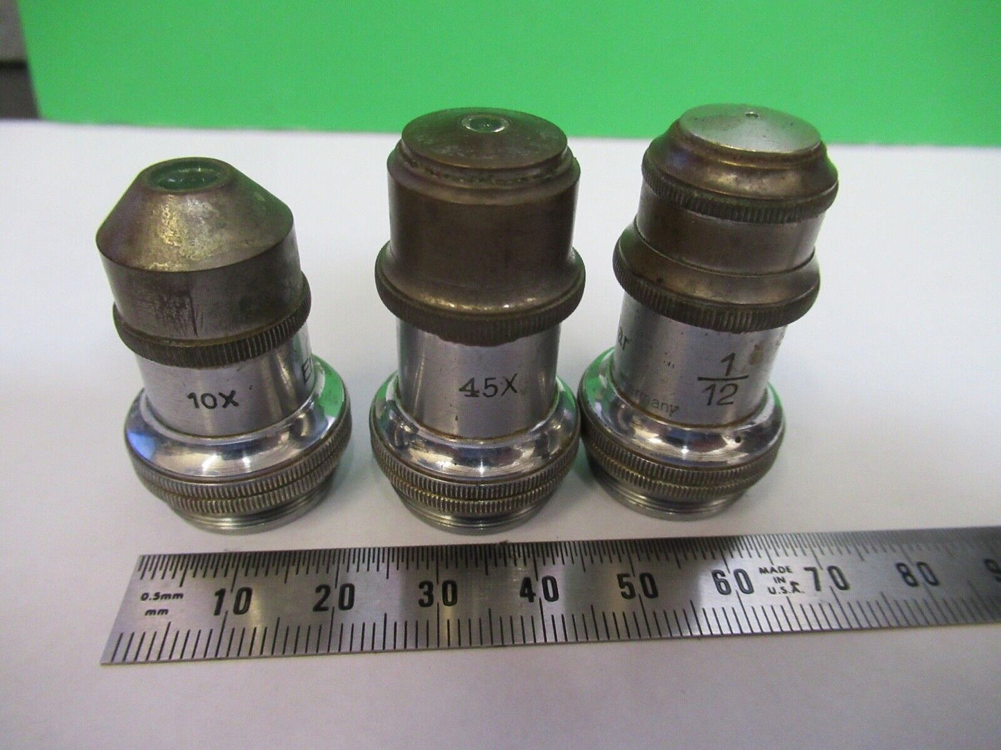 ANTIQUE LOT OBJECTIVES ERNST LEITZ OPTICS MICROSCOPE PART AS PICTURED Q7-B-09