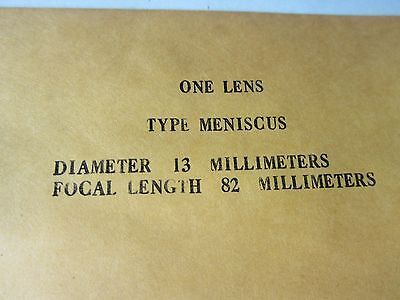 OPTICAL MENISCUS LENS 13 mm DIAMETER FL 82 mm LASER OPTICS BIN#34