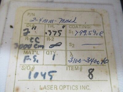 OPTICAL LENS hole in center coating OPTICS AS IS #A3-B-32