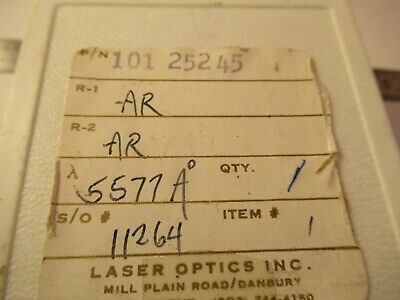 OPTICAL LENS FLAT COATED AR 5577 ANGSTROMS LASER OPTICS AS PICTURED &1E-B-92