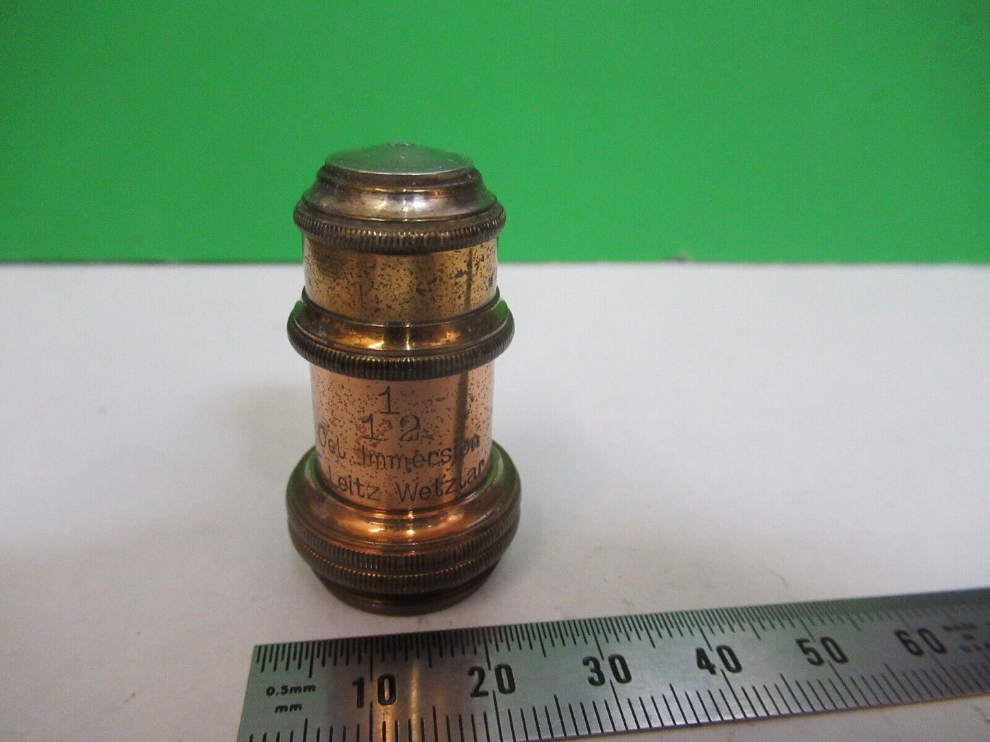 ANTIQUE BRASS 1/12 LEITZ OBJECTIVE OPTICS MICROSCOPE PART AS PICTURED R2-B-83