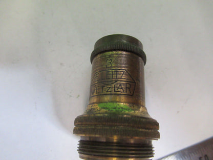 ANTIQUE BRASS LEITZ OBJECTIVE "3" OPTICS MICROSCOPE PART AS PICTURED 12-DT-FD-15