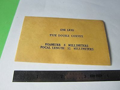 OPTICAL DOUBLE CONVEX  LENS 8 mm DIAMETER FL 52 mm LASER OPTICS BIN#34