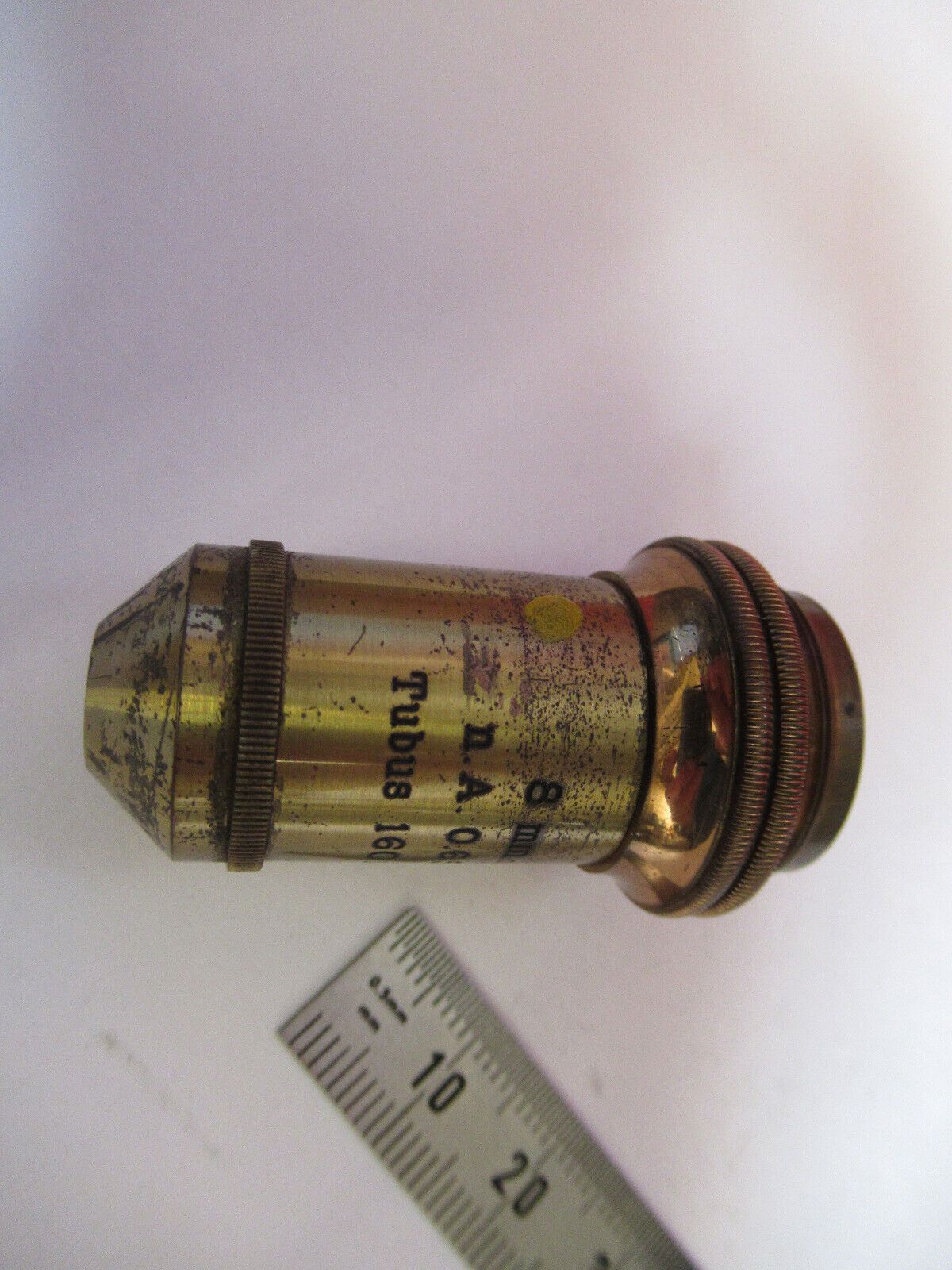 ANTIQUE BRASS CARL ZEISS  JENA 8mm OBJECTIVE MICROSCOPE PART AS PICTURED &Q2-58