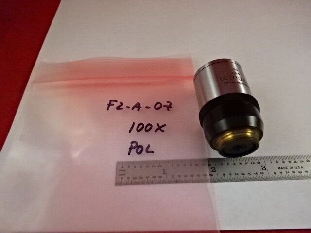 MICROSCOPE PART OBJECTIVE AUS JENA HI 100X POL PLANACHRO OPTICS AS IS #F2-A-7