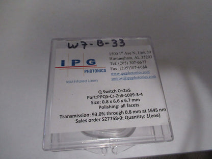 IPG PHOTONICS Q-SWITCH 1009-3-4 Cr:ZnS LASER OPTICS AS PICTURED W7-B-33