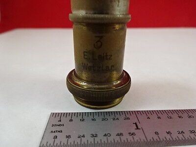 MICROSCOPE PART ANTIQUE BRASS OBJECTIVE LEITZ GERMANY 3 OPTICS AS IS N5-A-10