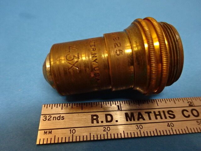 ANTIQUE BRASS MICROSCOPE PART OBJECTIVE 43X BAUSCH LOMB OPTICS AS IS  #90-46