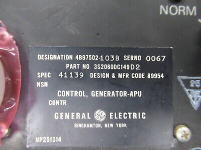 AIRCRAFT APU GE CONTROL GENERATOR PN 3S2060DC149D2   AS PICTURED &TB-2