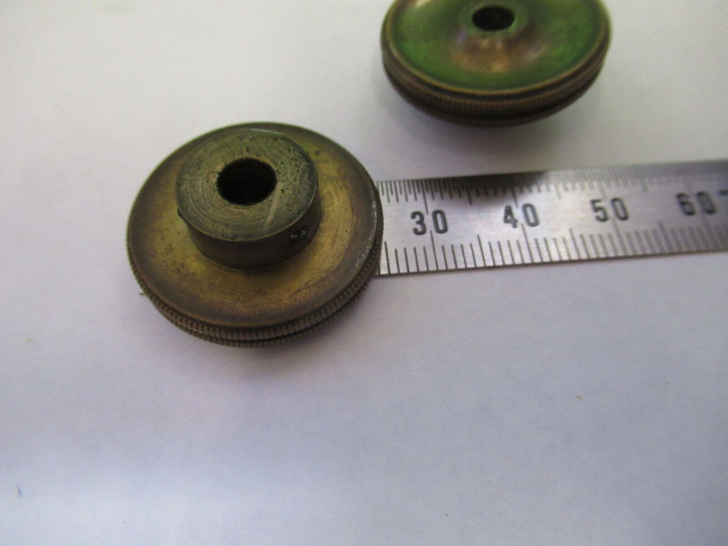 ANTIQUE BAUSCH LOMB BRASS KNOBS PAIR MICROSCOPE PART AS PICTURED &75-B-06