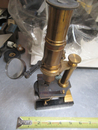 ANTIQUE UNKNOWN FRENCH BRASS  MICROSCOPE OPTICS AS PICTURED