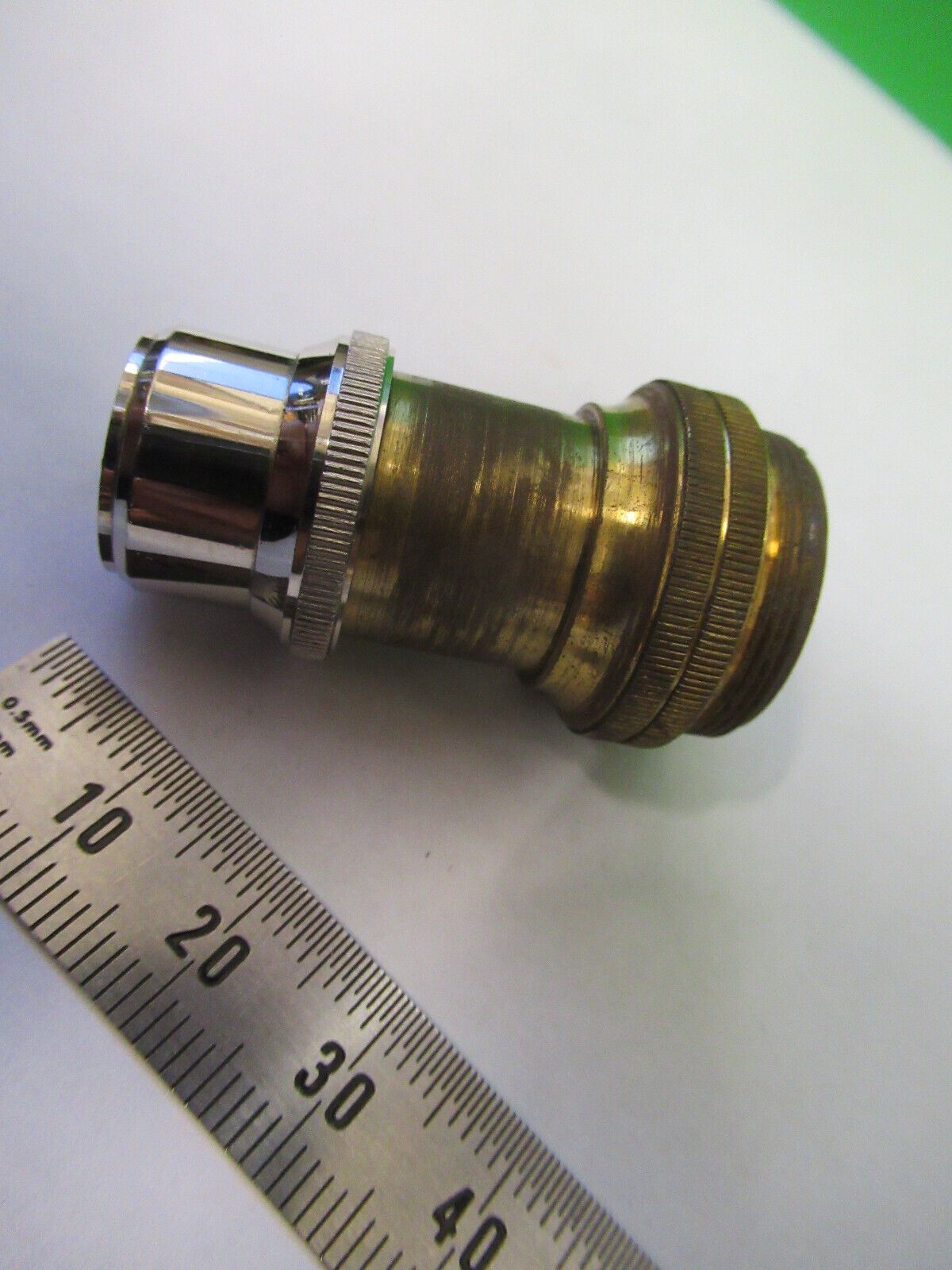 ANTIQUE BRASS UNKNOWN OBJECTIVE LENS "8" MICROSCOPE PART AS PICTURED Z4-B-54