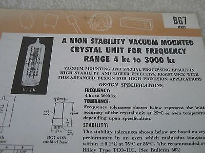 VINTAGE BROCHURE LEAFLET BLILEY BG7 60's 503A QUARTZ CRYSTAL FREQUENCY CONTROL