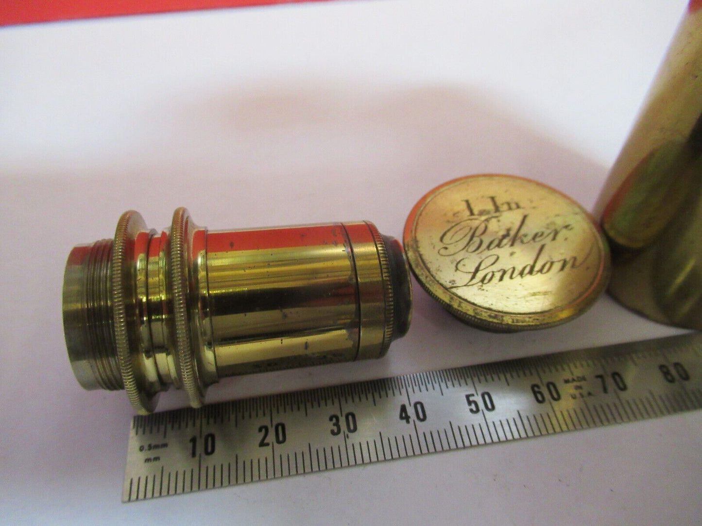 ANTIQUE BRASS  BAKER LONDON 1 inch OBJECTIVE MICROSCOPE PART AS PICTURED G4-A-70