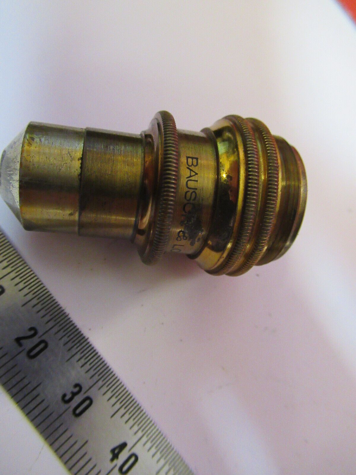 ANTIQUE BRASS BAUSCH LOMB 4mm OBJECTIVE MICROSCOPE PART AS PICTURED Y4-A-74