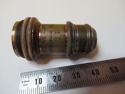 ANTIQUE OBJECTIVE BRASS LEITZ 1/12 OPTICS MICROSCOPE PART AS PICTURED &14-C-23