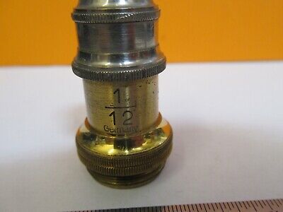 ANTIQUE BRASS ERNST LEITZ 1/12 OBJECTIVE MICROSCOPE PART AS PICTURED &7B-B-19