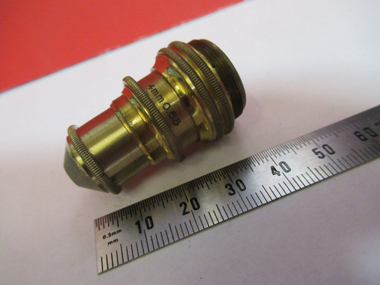 ANTIQUE BRASS BAUSCH LOMB 4mm OBJECTIVE MICROSCOPE PART AS PICTURED &S6-A-10