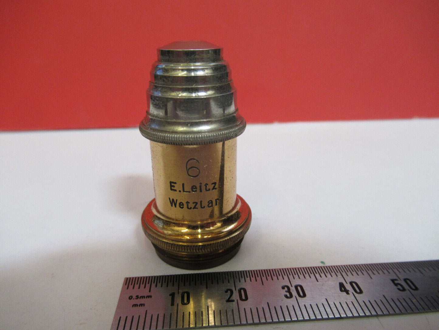 ANTIQUE  BRASS LEITZ GERMANY OBJECTIVE  "6" MICROSCOPE PART AS PICTURED G4-A-102