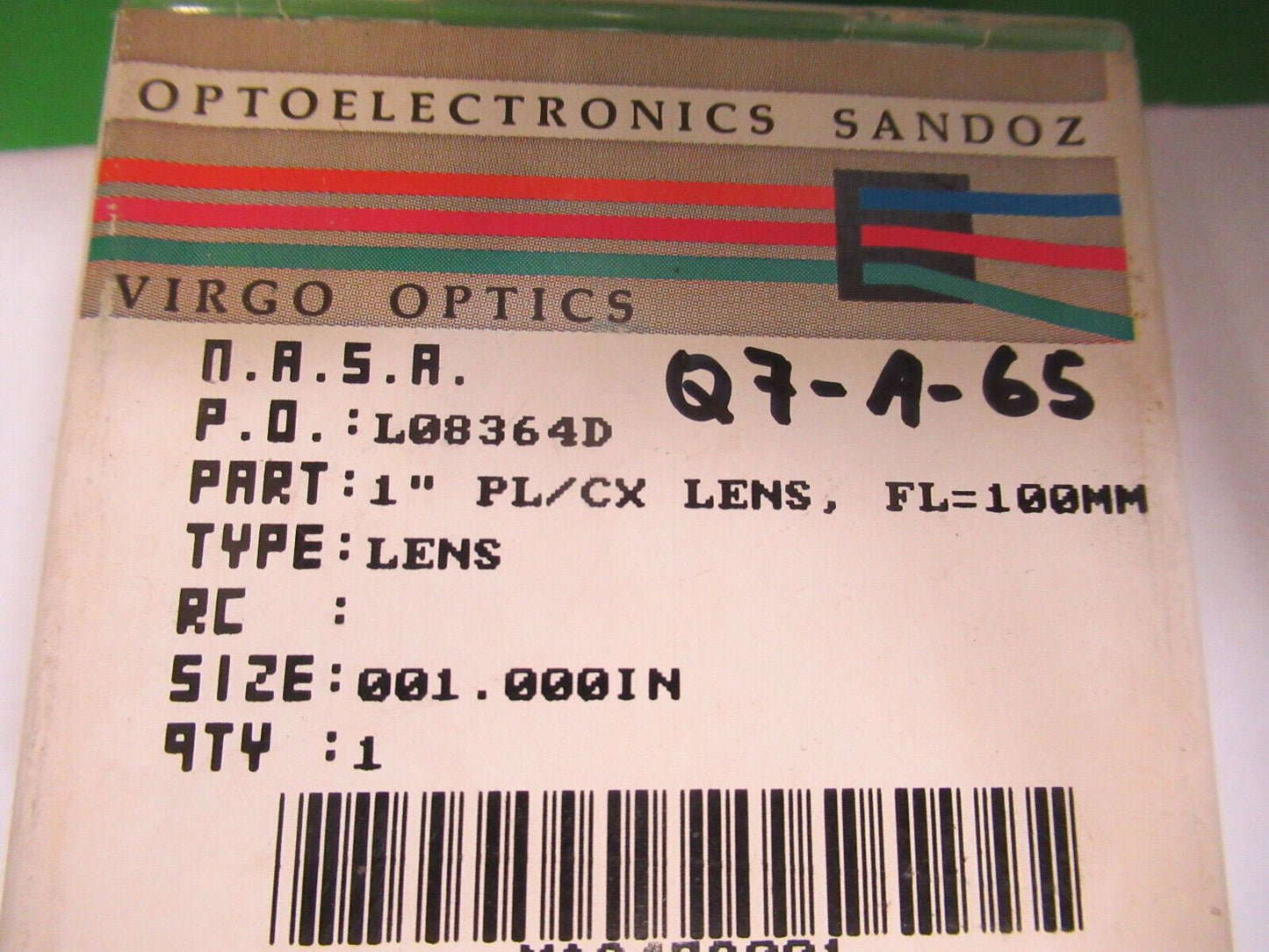 OPTICAL ex-NASA UNCOATED LENS  LASER OPTICS AS PICTURED Q7-A-65