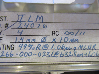 OPTICAL COATED 15mm DIA 10mm THK LENS LASER OPTICS AS PICTURED Z1-A-94