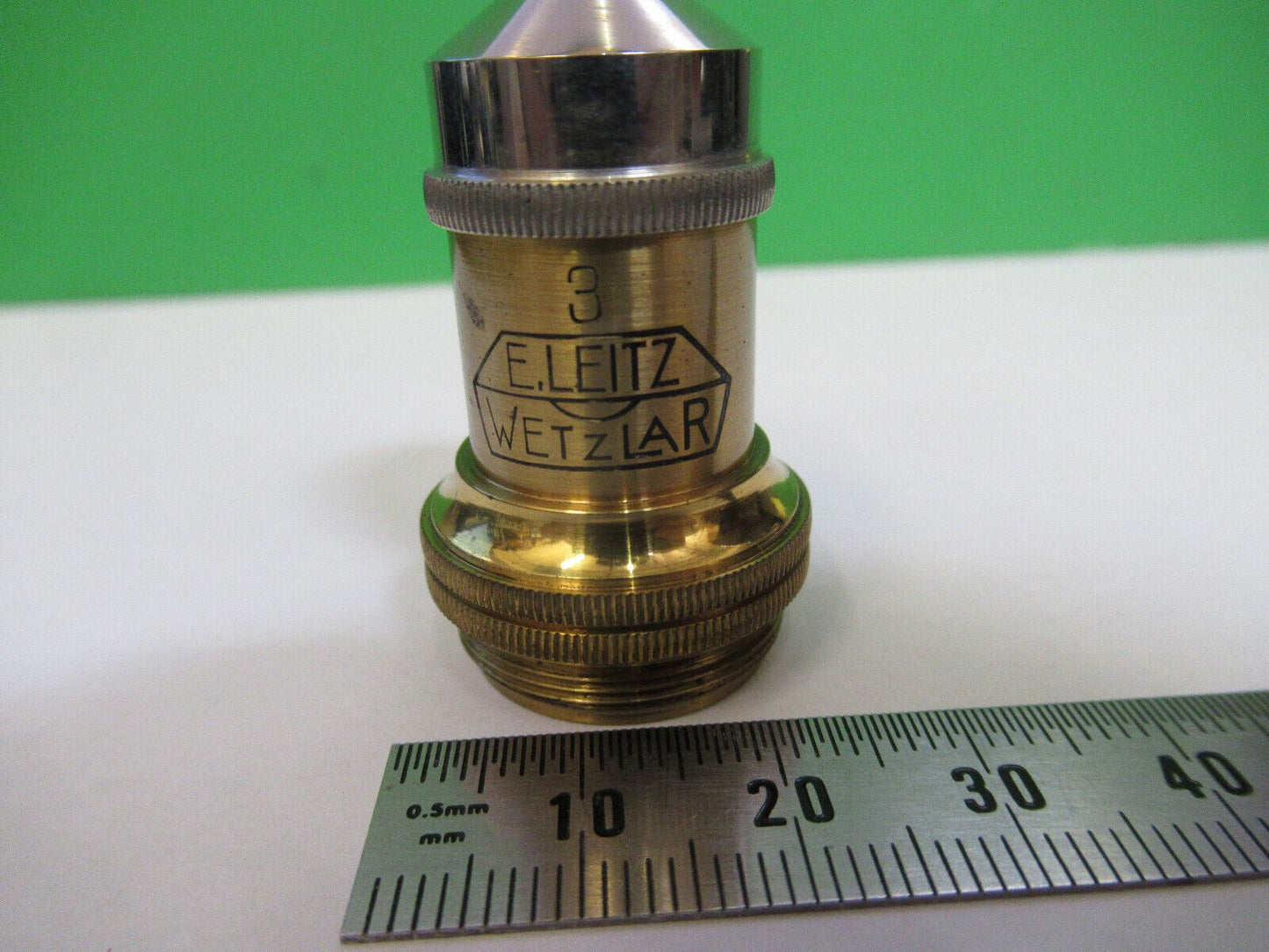 ANTIQUE BRASS ERNST LEITZ  "3" OBJECTIVE MICROSCOPE PART AS PICTURED #R6-A-72