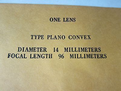 OPTICAL PLANO CONVEX  LENS 14 mm DIAMETER FL 96 mm LASER OPTICS BIN#34