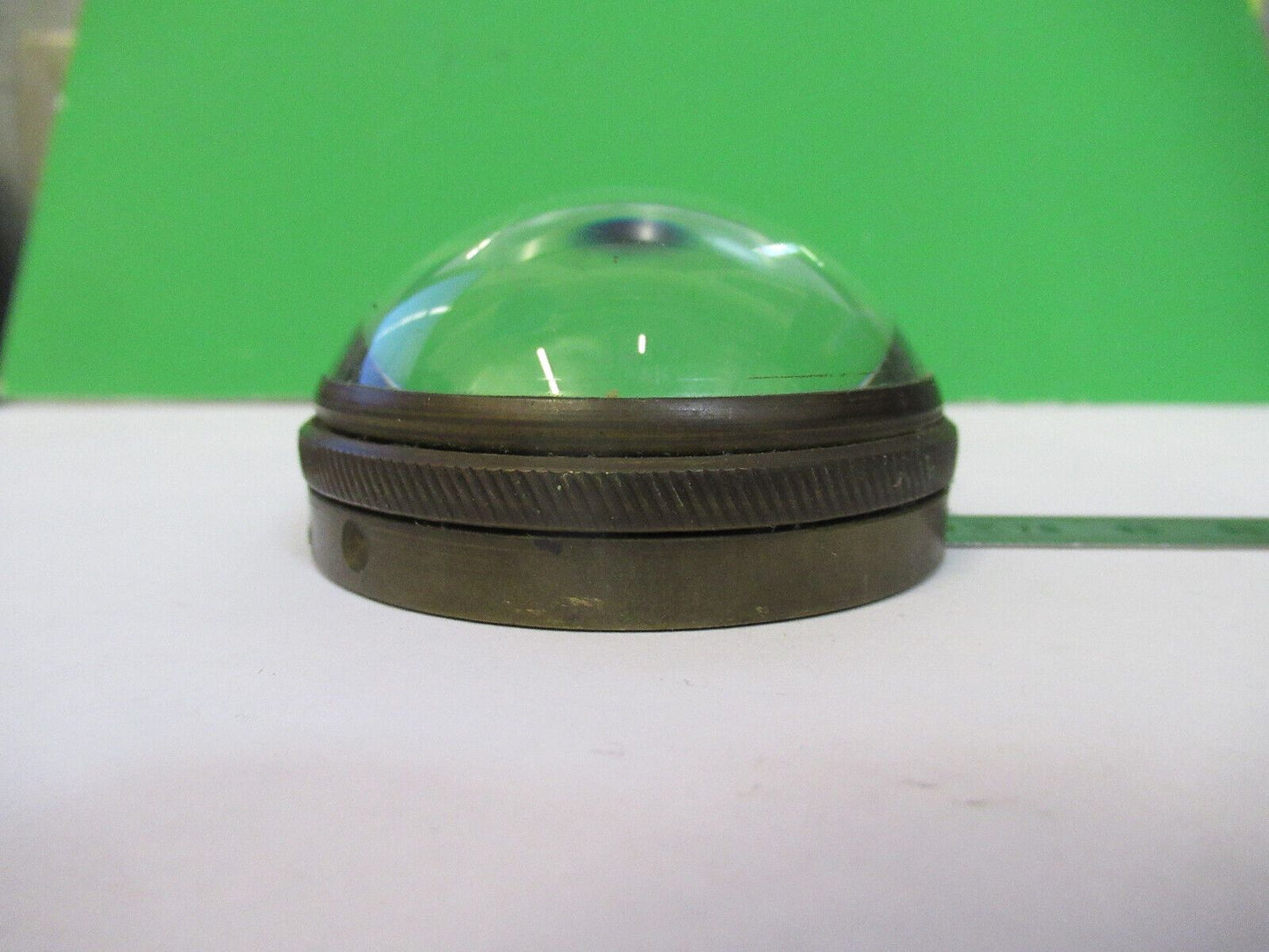 ANTIQUE BRASS MOUNTED CONVEX LENS GLASS MICROSCOPE PART AS PICTURED &R6-A-10