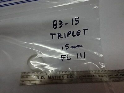 OPTICAL LENS TRIPLET DIAMETER 15 mm FL 111 mm OPTICS AS IS #83-15