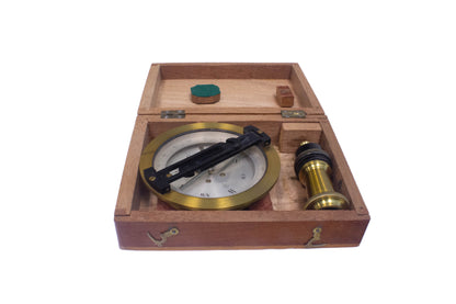 Antique French Brass Surveyor's Compass with Wood Case