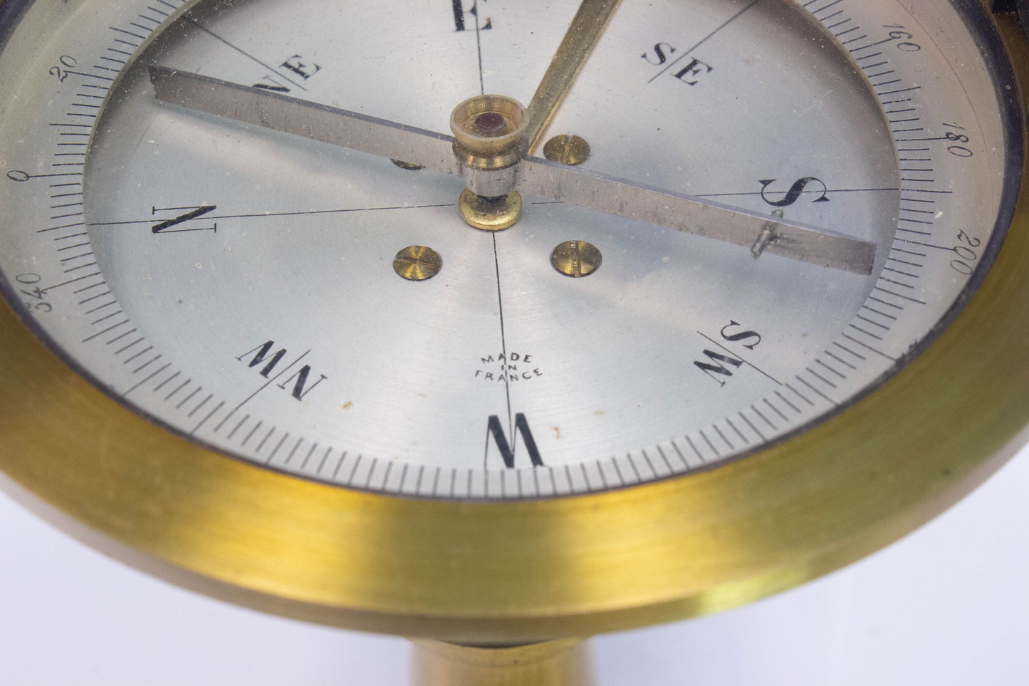 Antique French Brass Surveyor's Compass with Wood Case