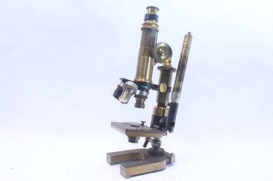 Rare Bausch & Lomb Antique Brass Microscope with Unique Accessories