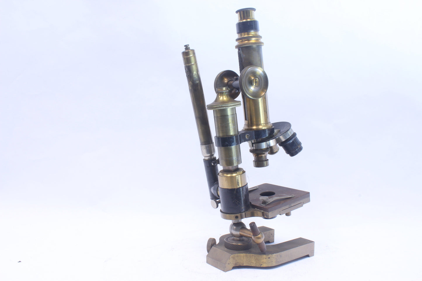 Rare Bausch & Lomb Antique Brass Microscope with Unique Accessories