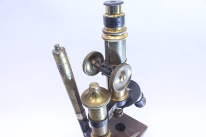 Rare Bausch & Lomb Antique Brass Microscope with Unique Accessories