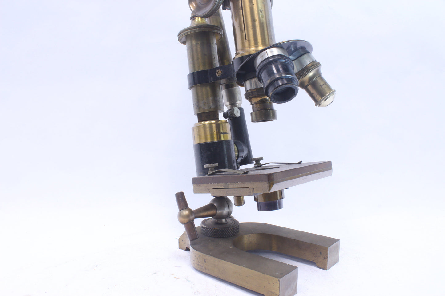 Rare Bausch & Lomb Antique Brass Microscope with Unique Accessories